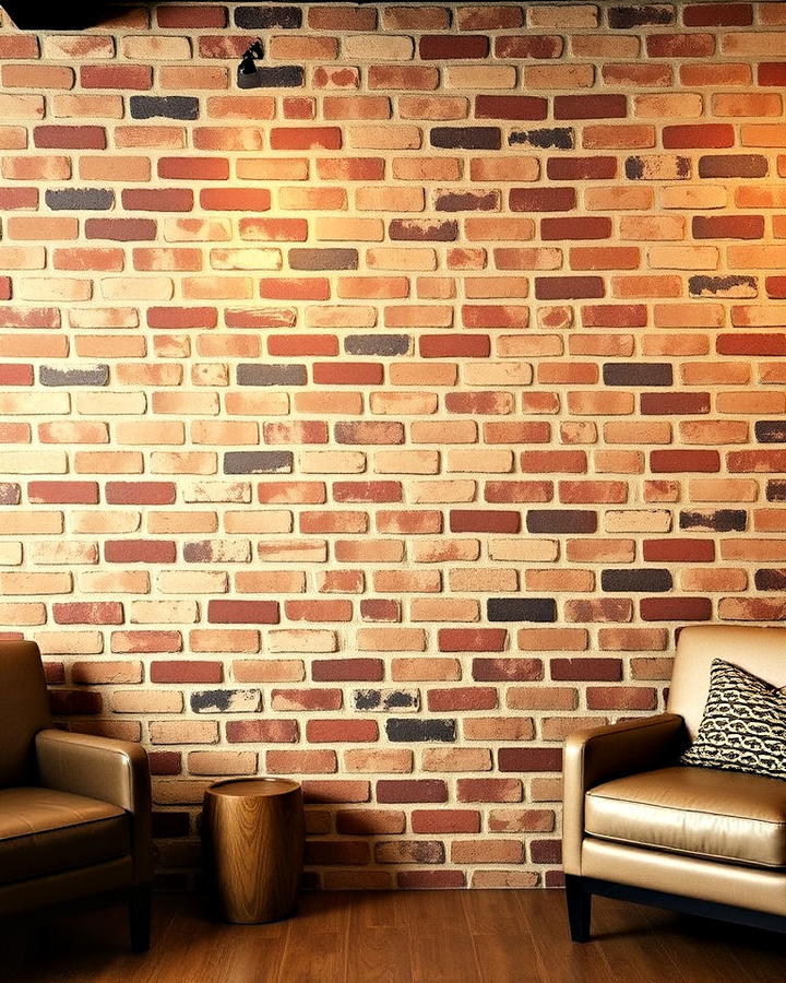 Exposed Brick Basement Accent Wall