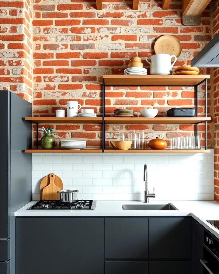 Exposed Brick Combined with Modern Shelving