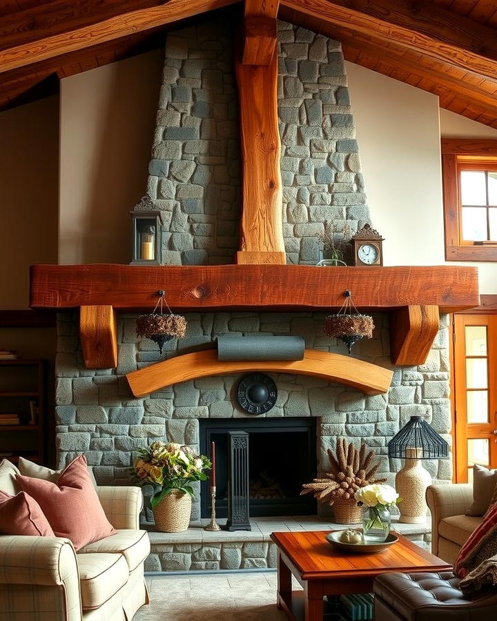 Exposed Wooden Beam Mantel