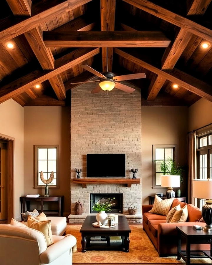 Exposed Wooden Beams Living Room for Rustic Accents