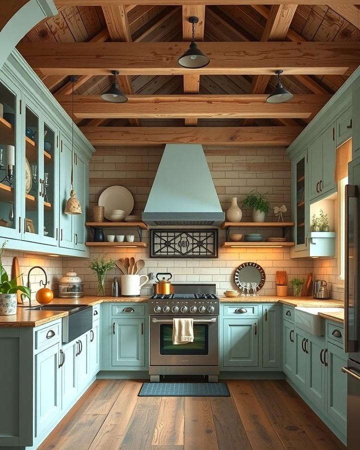 Farmhouse Charm with Light Blue Cabinets