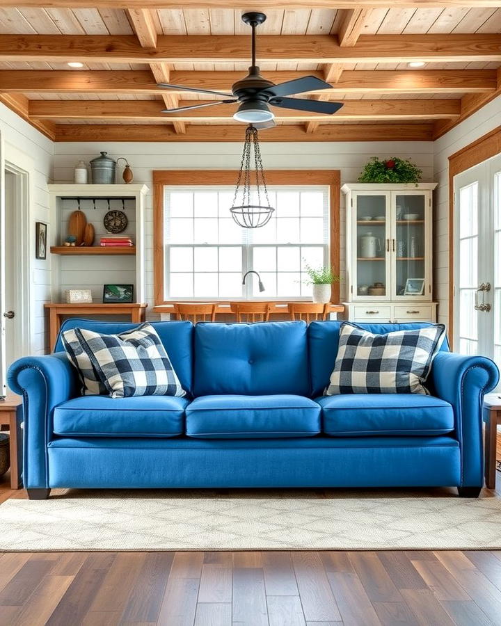 Farmhouse Style Blue Couch Living Room