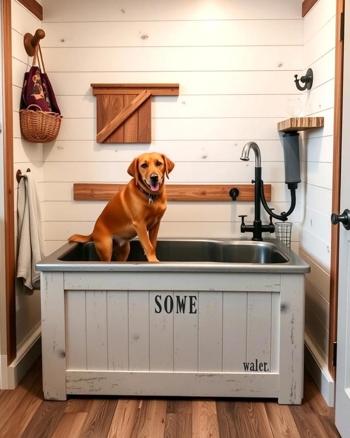 Farmhouse Style Dog Wash Station with Shiplap Walls