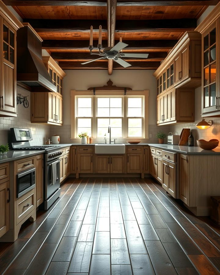 Farmhouse Warmth with Dark Wood Floors