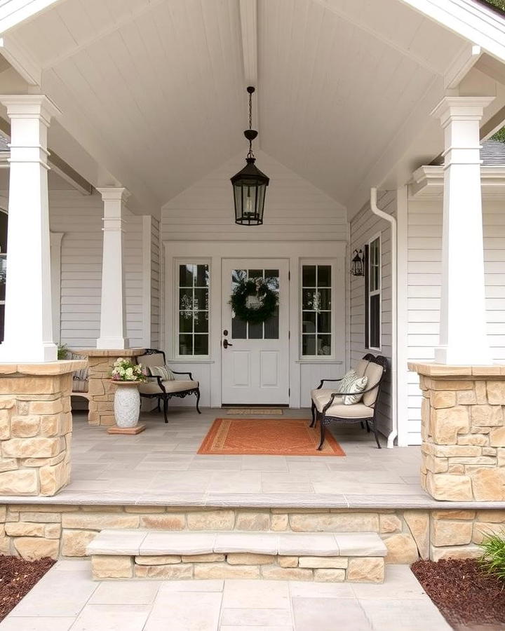 Farmhouse with Stone Details on the Porch