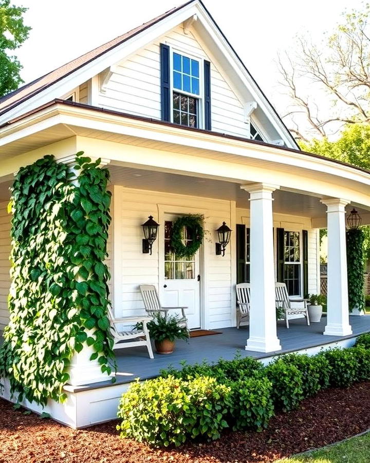 Farmhouse with Wrap around Porch and Ivy covered Columns