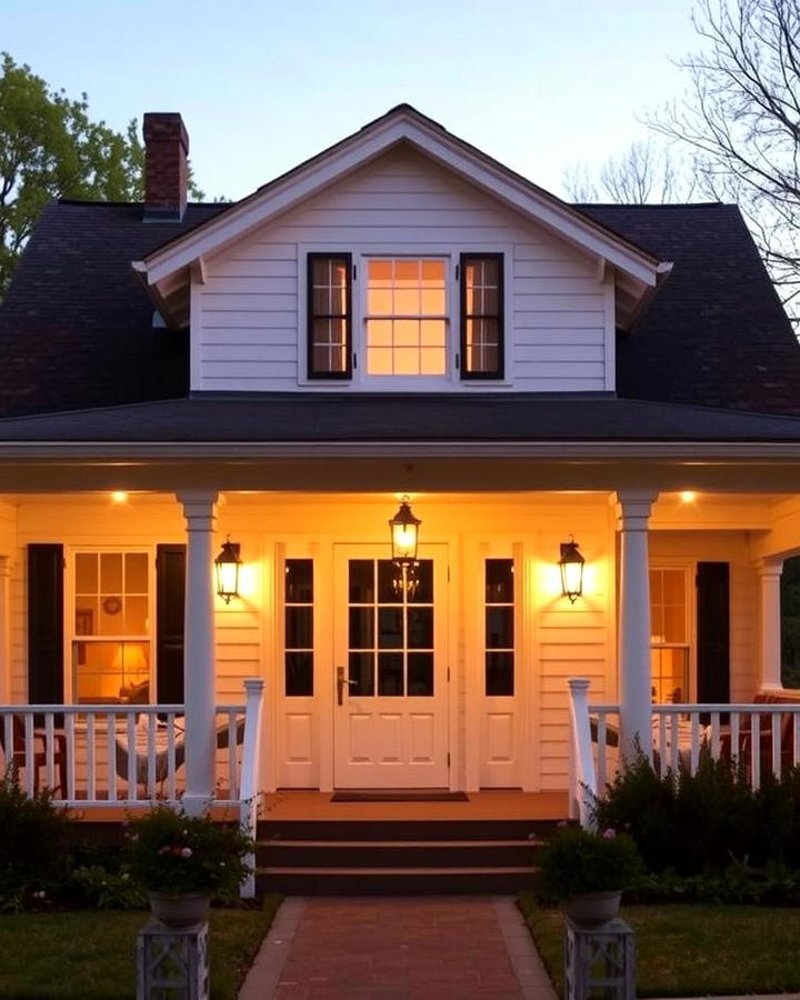 Farmhouse with Wrap around Porch and Lantern Lighting