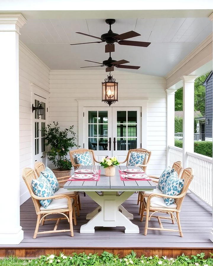 Farmhouse with Wrap around Porch and Outdoor Dining Area