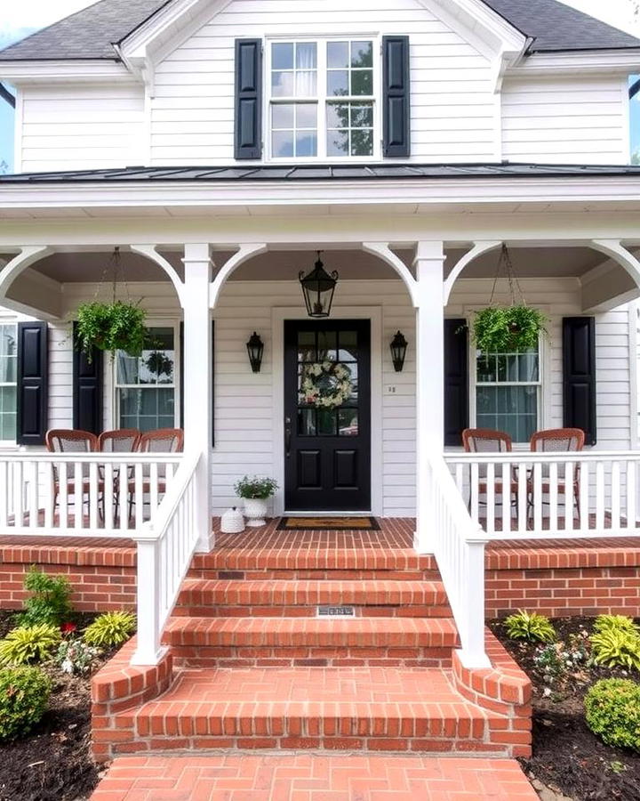 Farmhouse with a Wrap around Porch and Brick Detailing