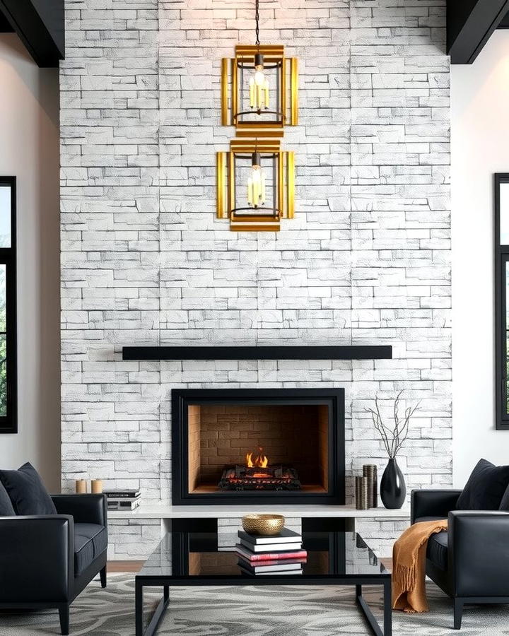 Faux Stone Fireplace with Black Frame