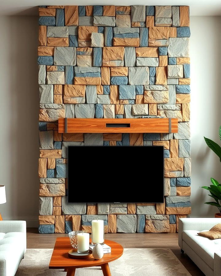 Faux Stone Fireplace with TV Mount 2