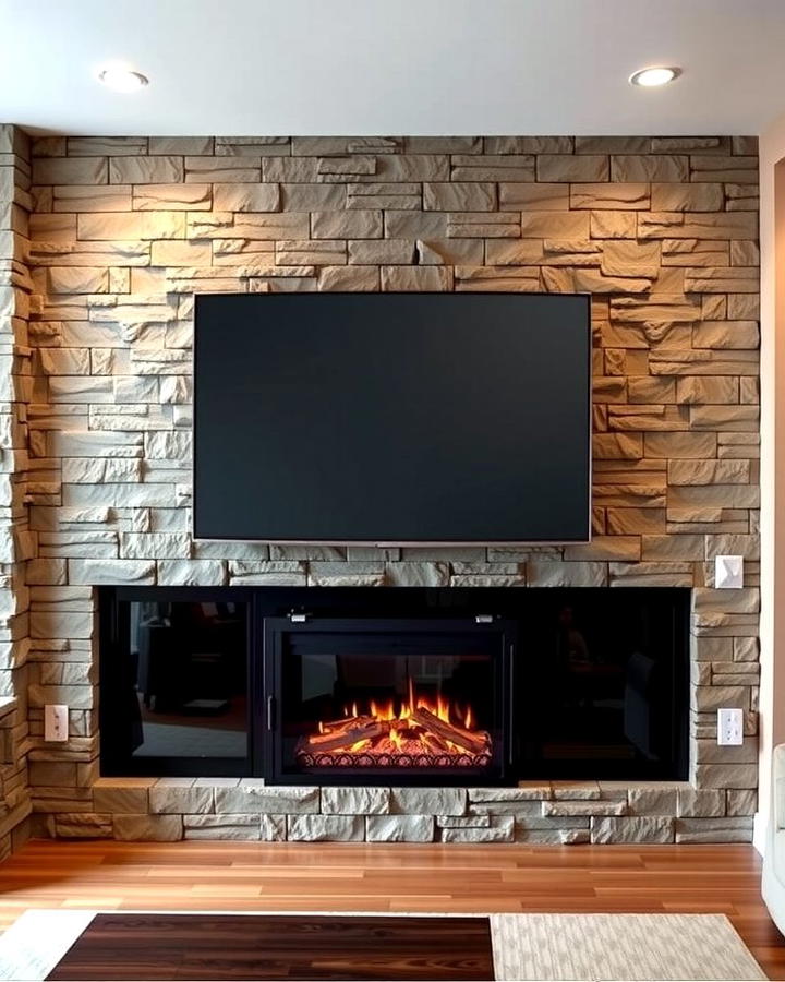 Faux Stone Fireplace with TV Mount