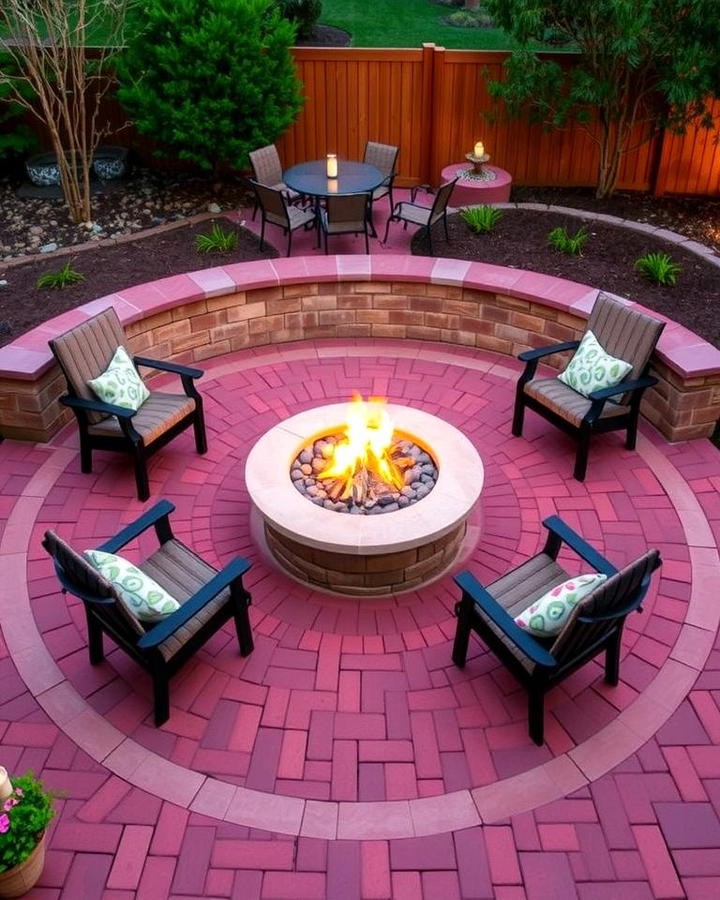 Fire Pit Centerpiece with Red Pavers