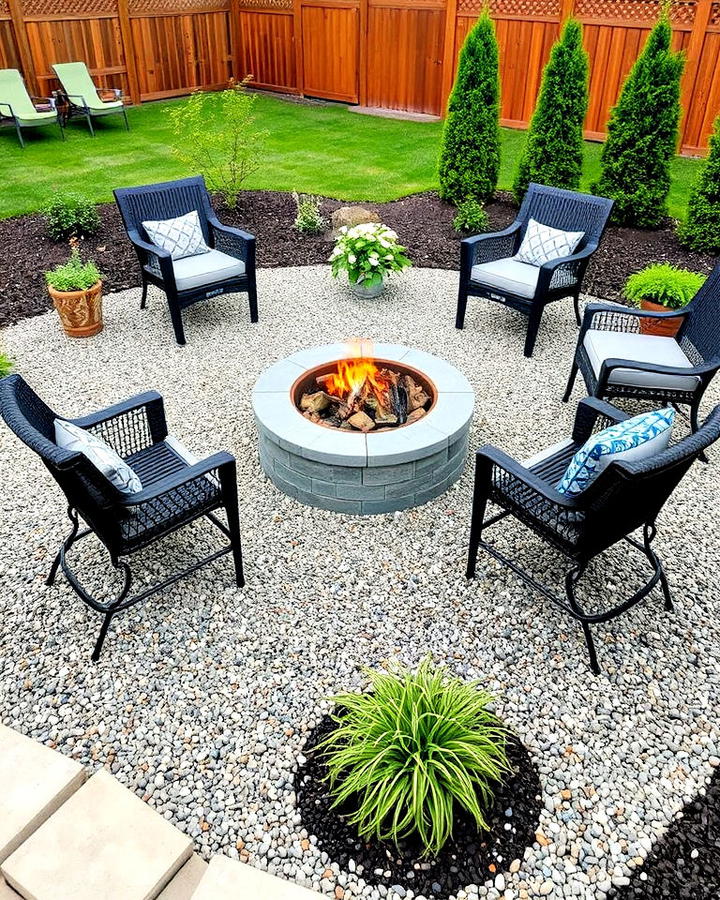 Fire Pit Surrounded by Gravel Landscaping