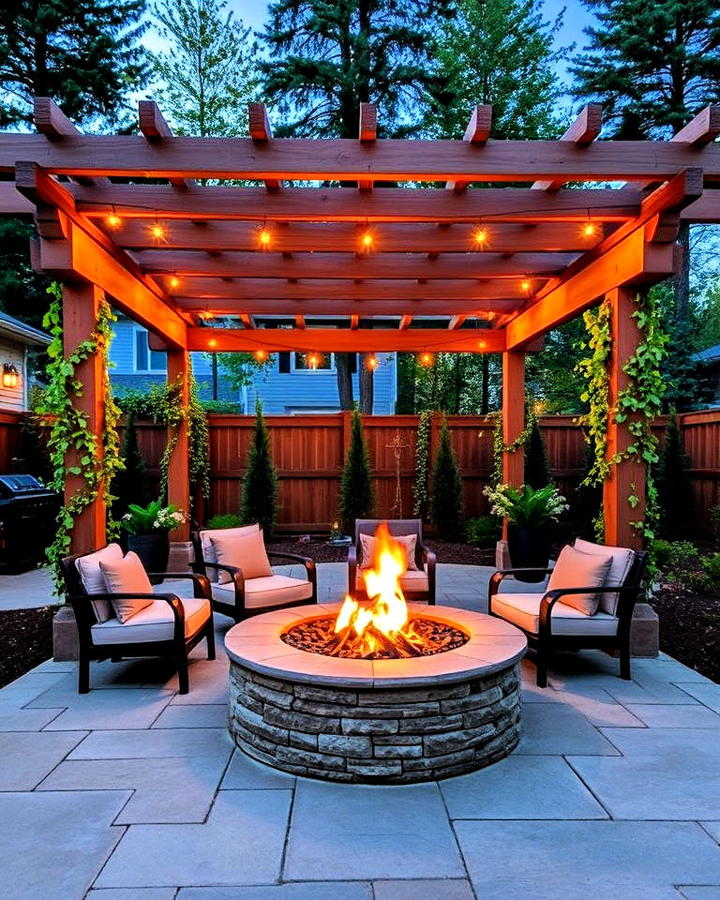 Fire Pit With Pergola Overhead