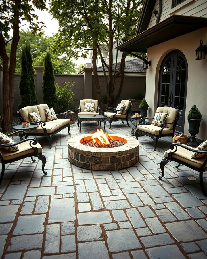 Fire Pit with Cobblestone Style Concrete Pavers