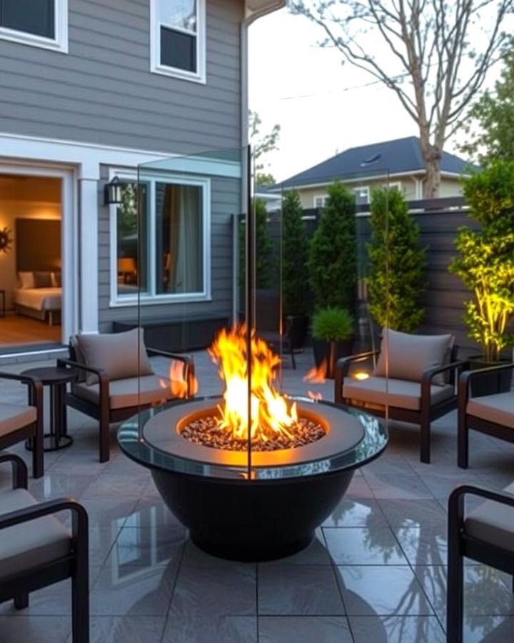 Fire Pit with Glass Wind Guard