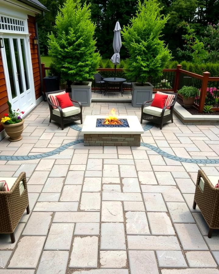 Fire Pit with Herringbone Paver Pattern