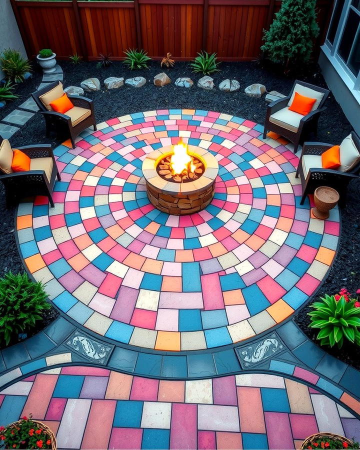 Fire Pit with Multi Colored Paver Layout