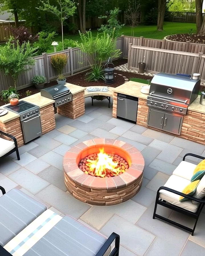 Fire Pit with Outdoor Kitchen Setup