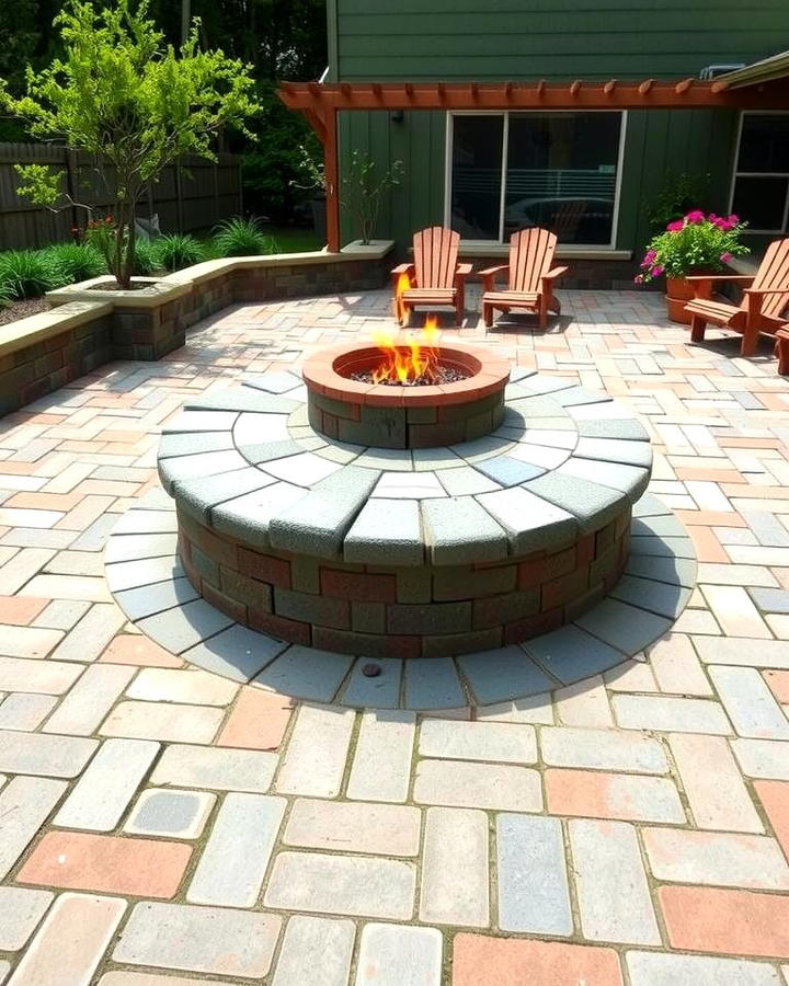 Fire Pit with Staggered Paver Layout