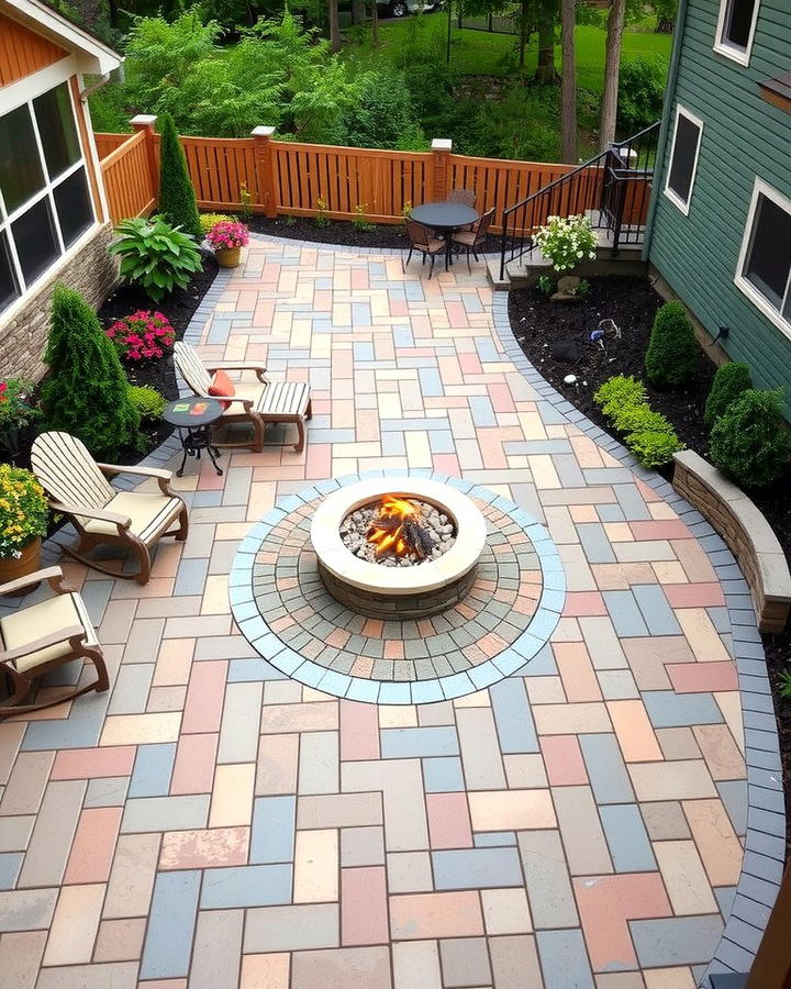 Fire Pit with Stamped Concrete Pavers