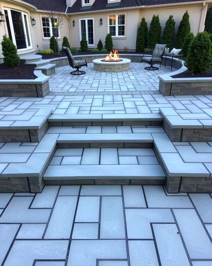 Fire Pit with Wide Concrete Paver Steps