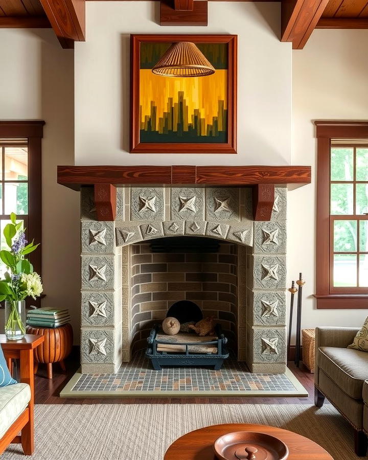 Fireplace with Craftsman Tile Insets