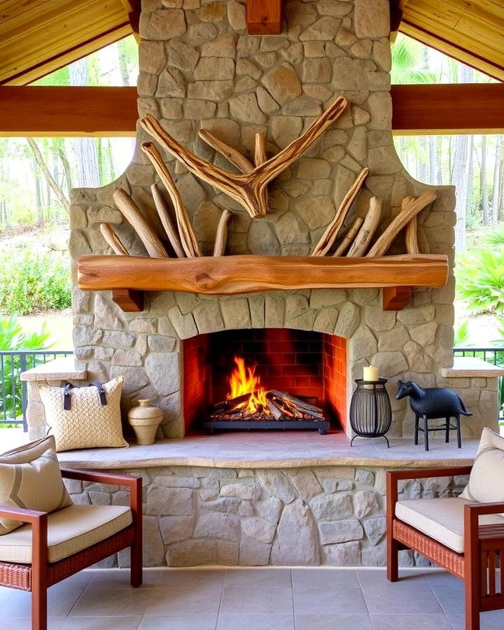 Fireplace with Driftwood Accents