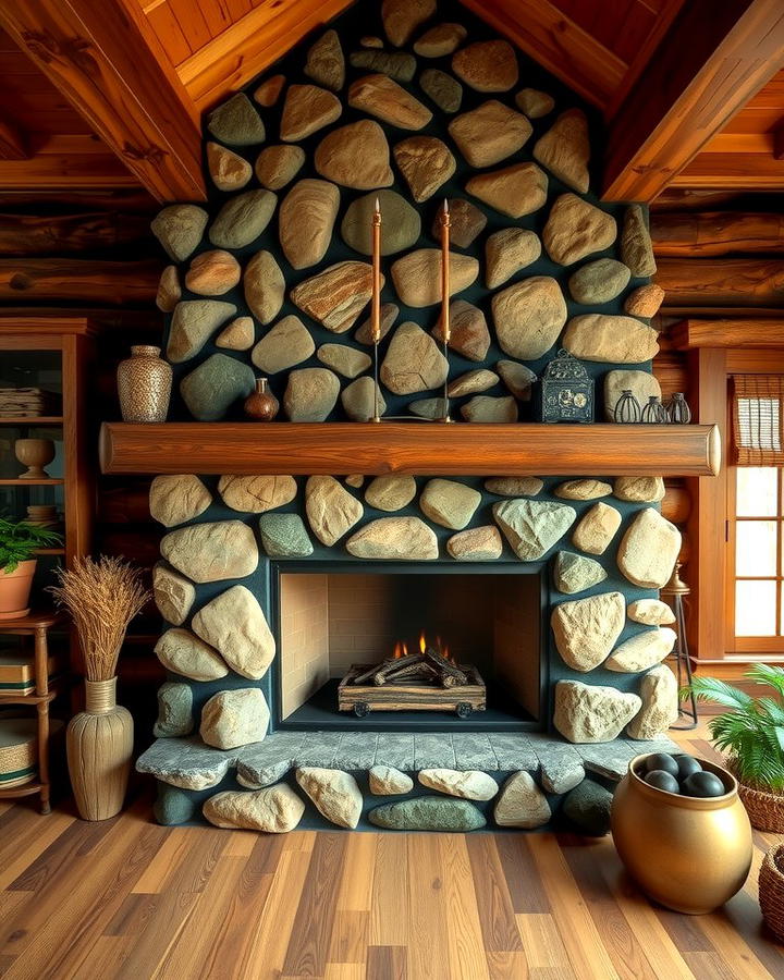 Fireplace with River Rock Surround