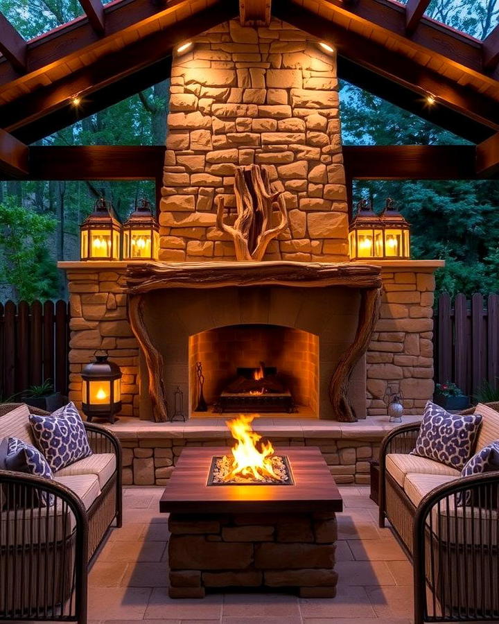 Fireplace with Rustic Lighting