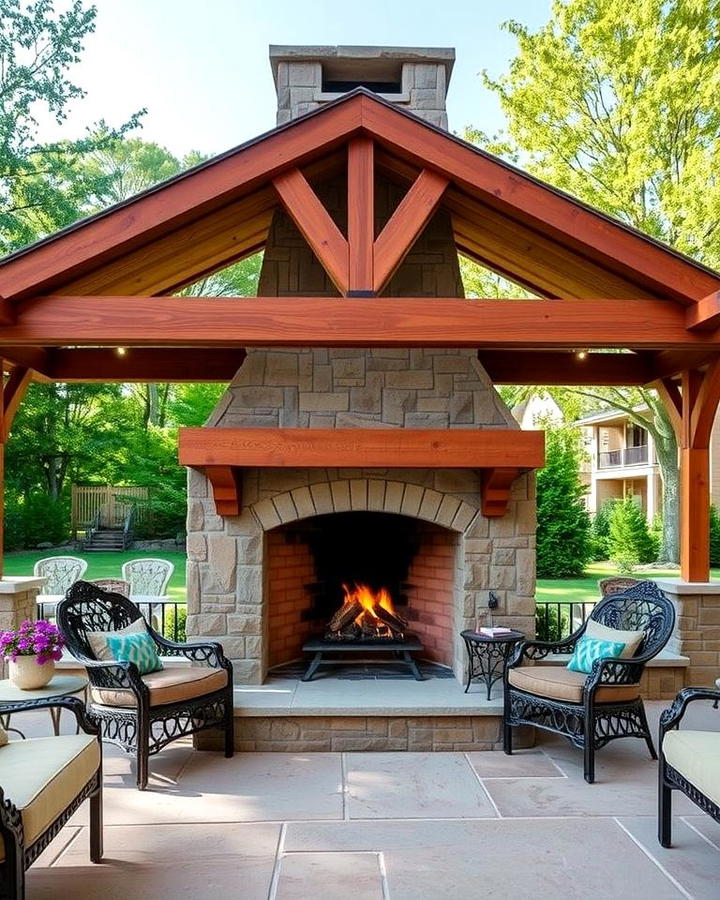 Fireplace with Rustic Timber Frame