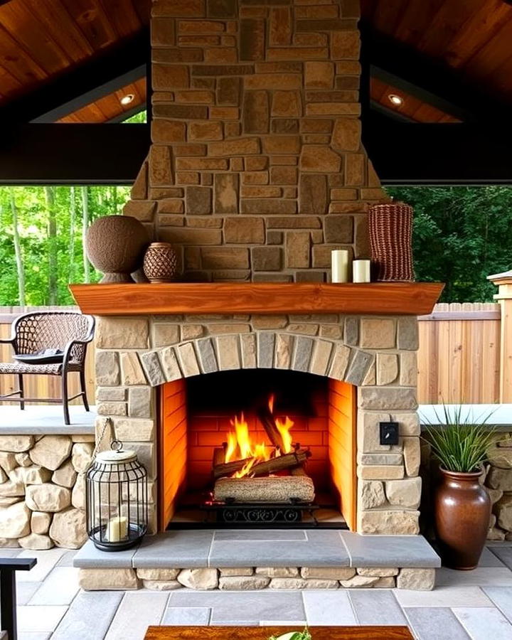 Fireplace with Wooden Mantel