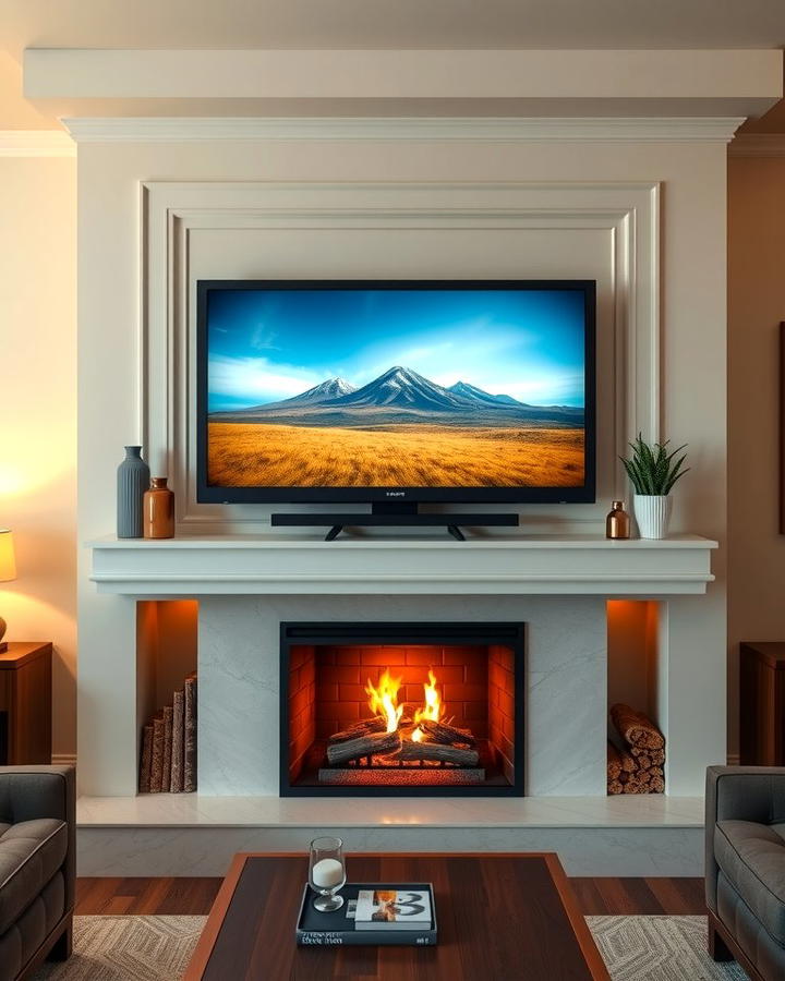 Fireplace with a Built In TV Above