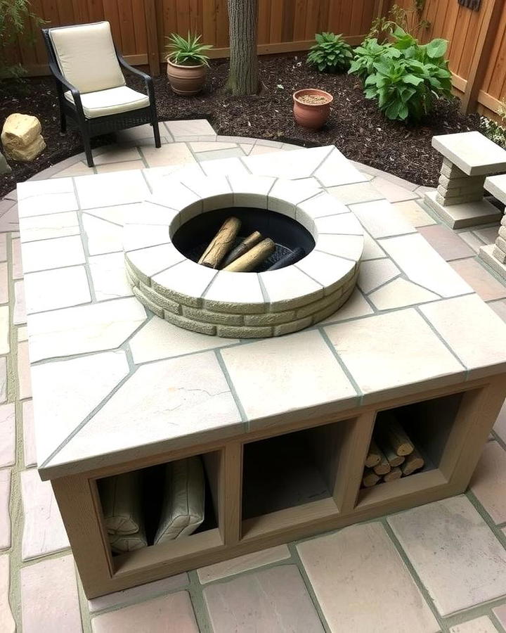 Flagstone Fire Pit with Built In Storage