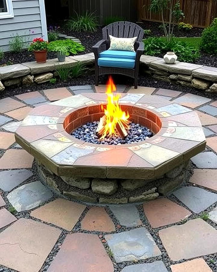 Flagstone Fire Pit with Custom Mosaic Design