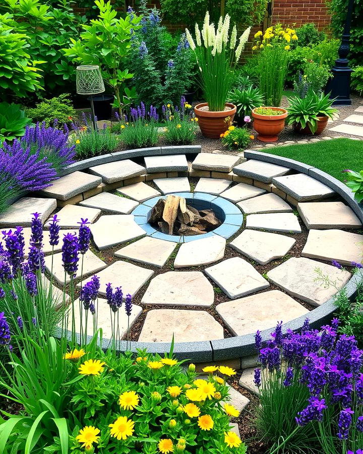 Flagstone Fire Pit with Garden Surround