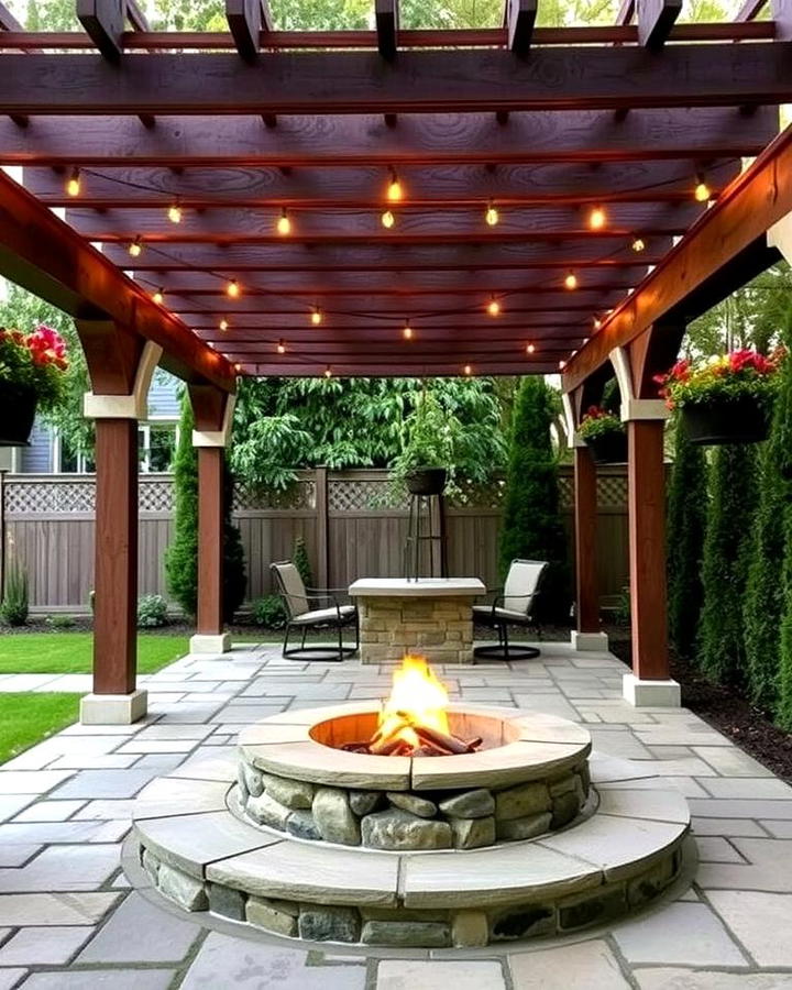 Flagstone Fire Pit with Pergola