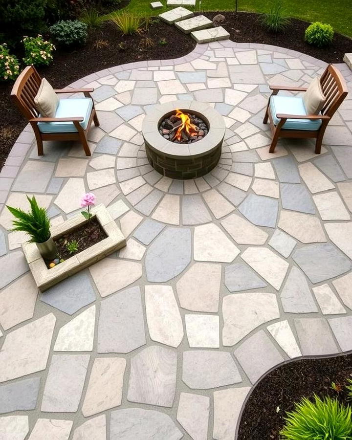 Flagstone Patio with Embedded Fire Pit