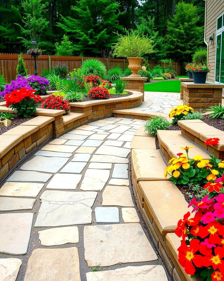 Flagstone Patio with Garden Beds