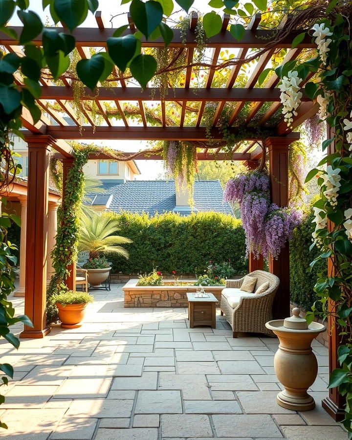 Flagstone Patio with Pergola and Vines