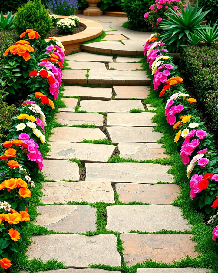 Flagstone Steps with Flowering Borders