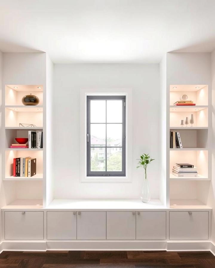 Floating Bookcases Surrounding a Window