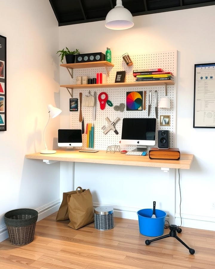 Floating Desk with Built In Pegboard