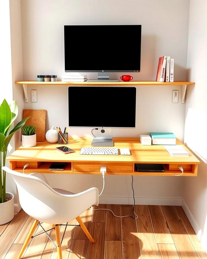 Floating Desk with Built In Power Outlets