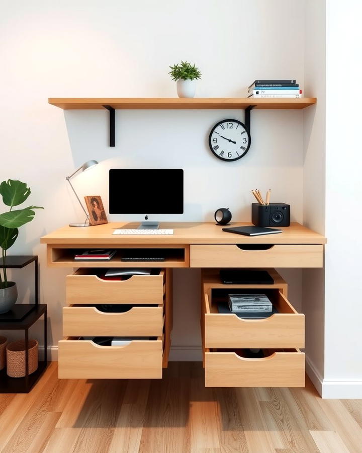 Floating Desk with Built In Storage Drawers