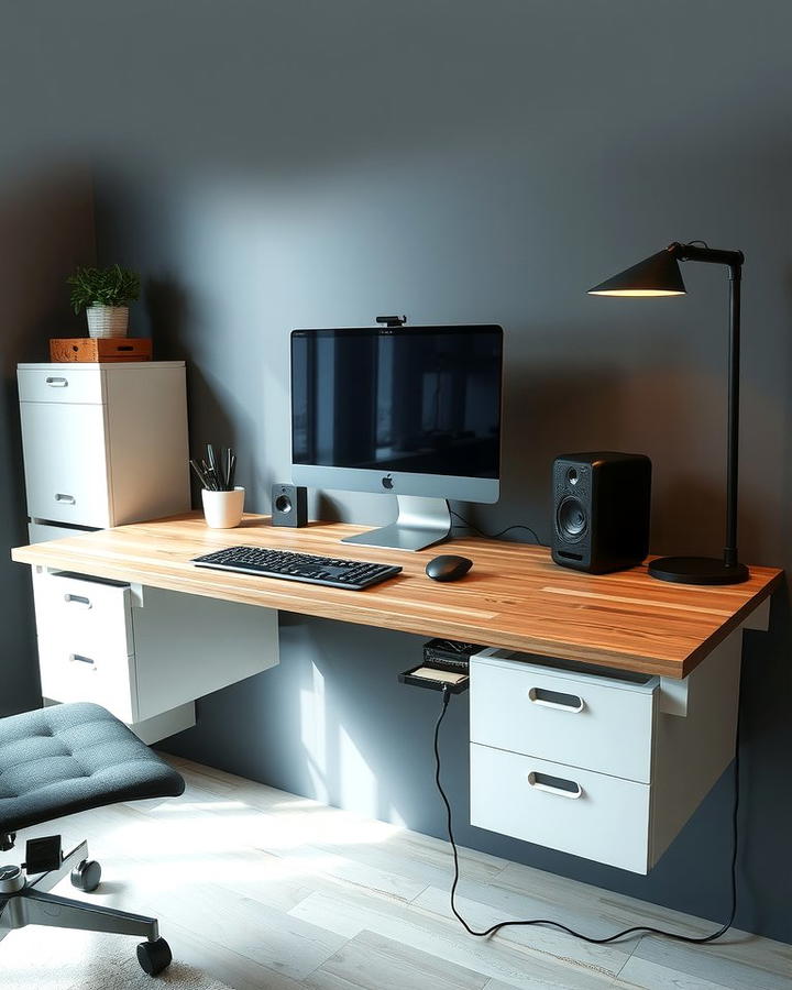 Floating Desk with Hidden Cable Management