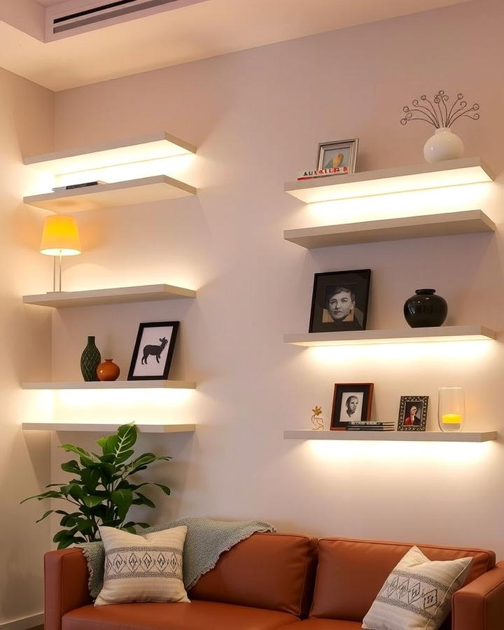 Floating Shelves with LED Lighting