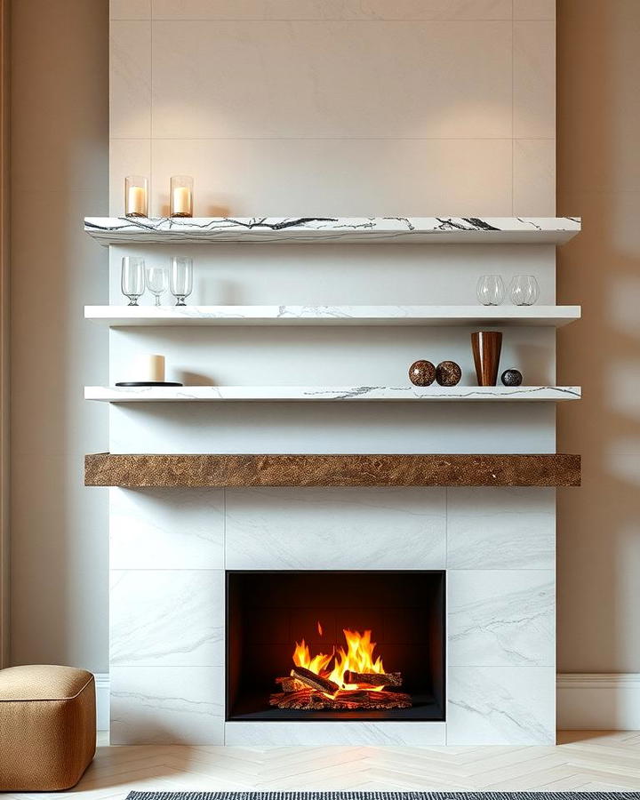 Floating Shelves with Natural Stone Accents