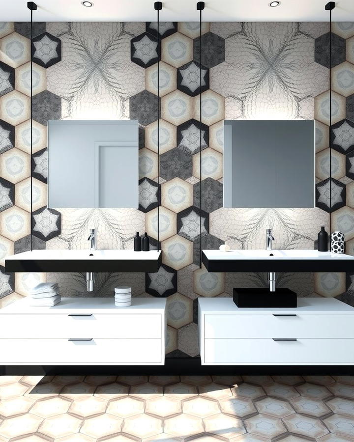 Floating Vanity With Geometric Design